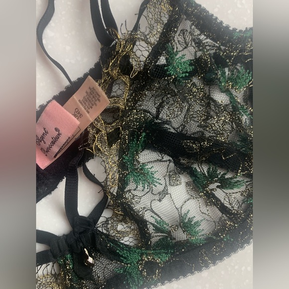 AGENT PROVOCATEUR CASTALIA Blk Gold Green FLORAL LACE BRA AND PANTY SET 34D NWOT - Picture 8 of 8